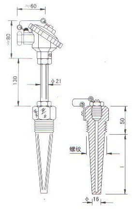 煙道、風(fēng)道熱電偶（熱電阻）產(chǎn)品結(jié)構(gòu)圖